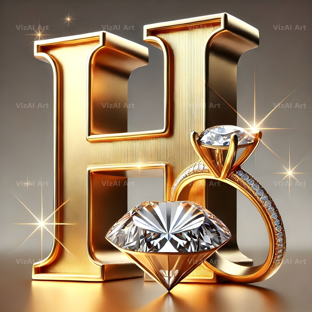 Diamond Ring Gold alphabet letter H