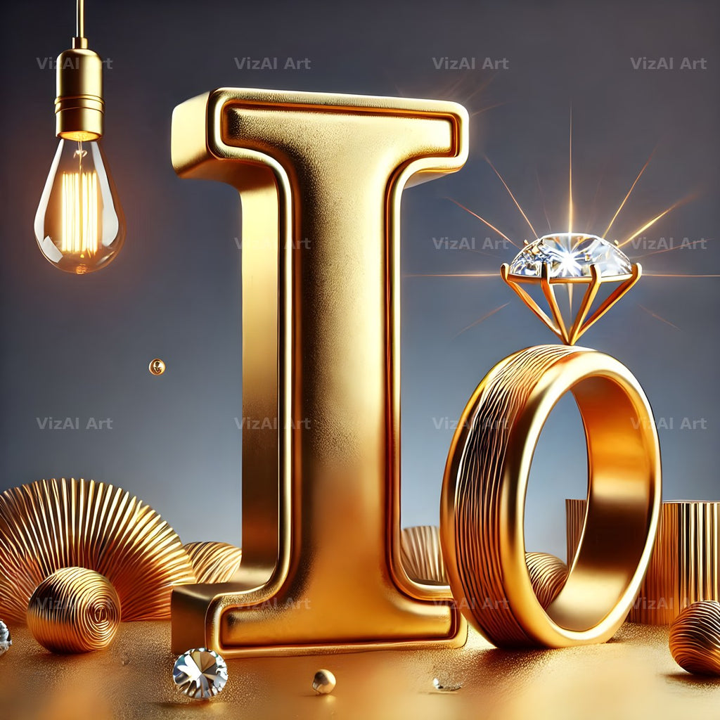 Diamond Ring Gold alphabet letter I