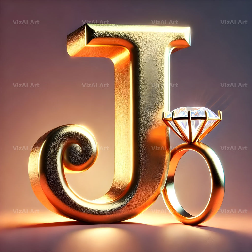 Diamond Ring Gold alphabet letter J