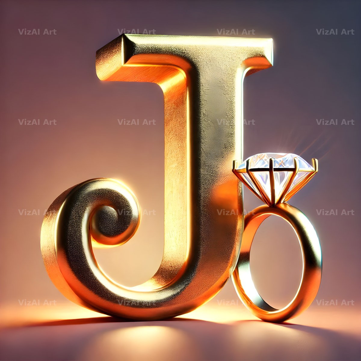 Diamond Ring Gold alphabet letter J