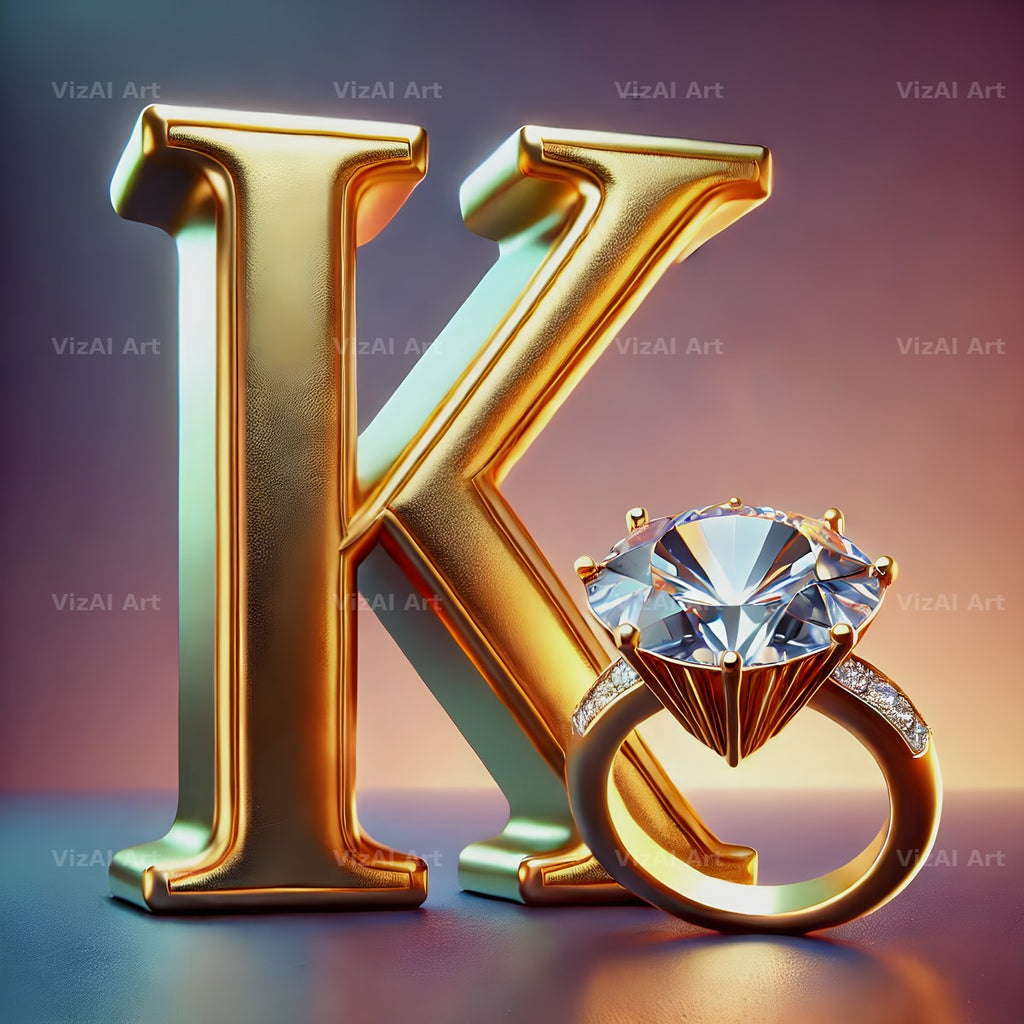 Diamond Ring Gold alphabet letter K