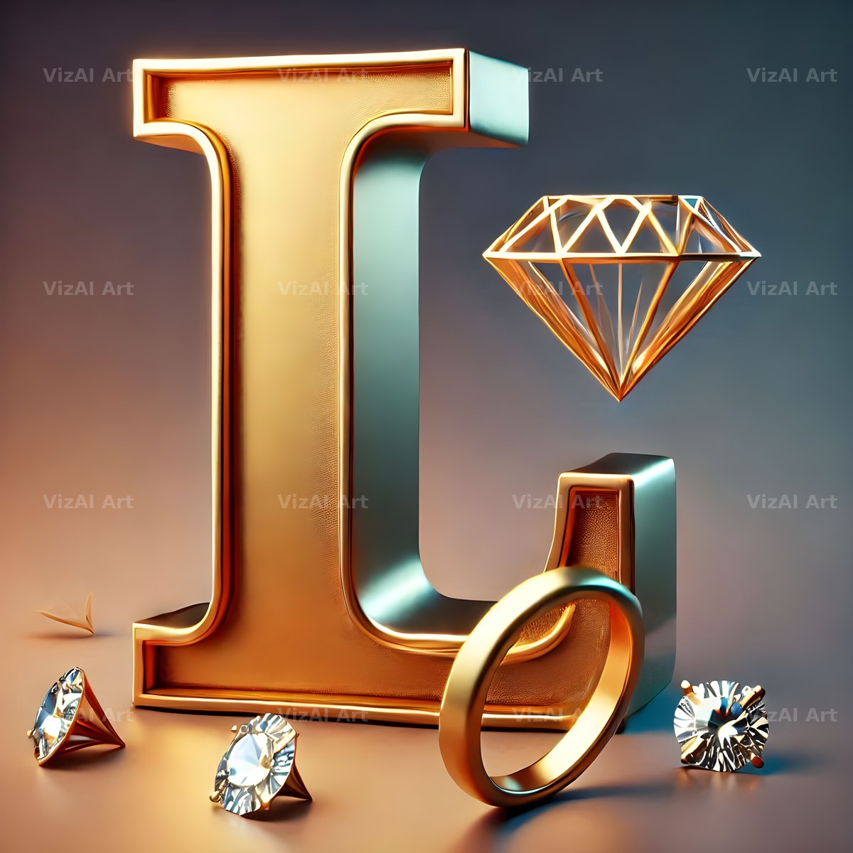 Diamond Ring Gold alphabet letter L