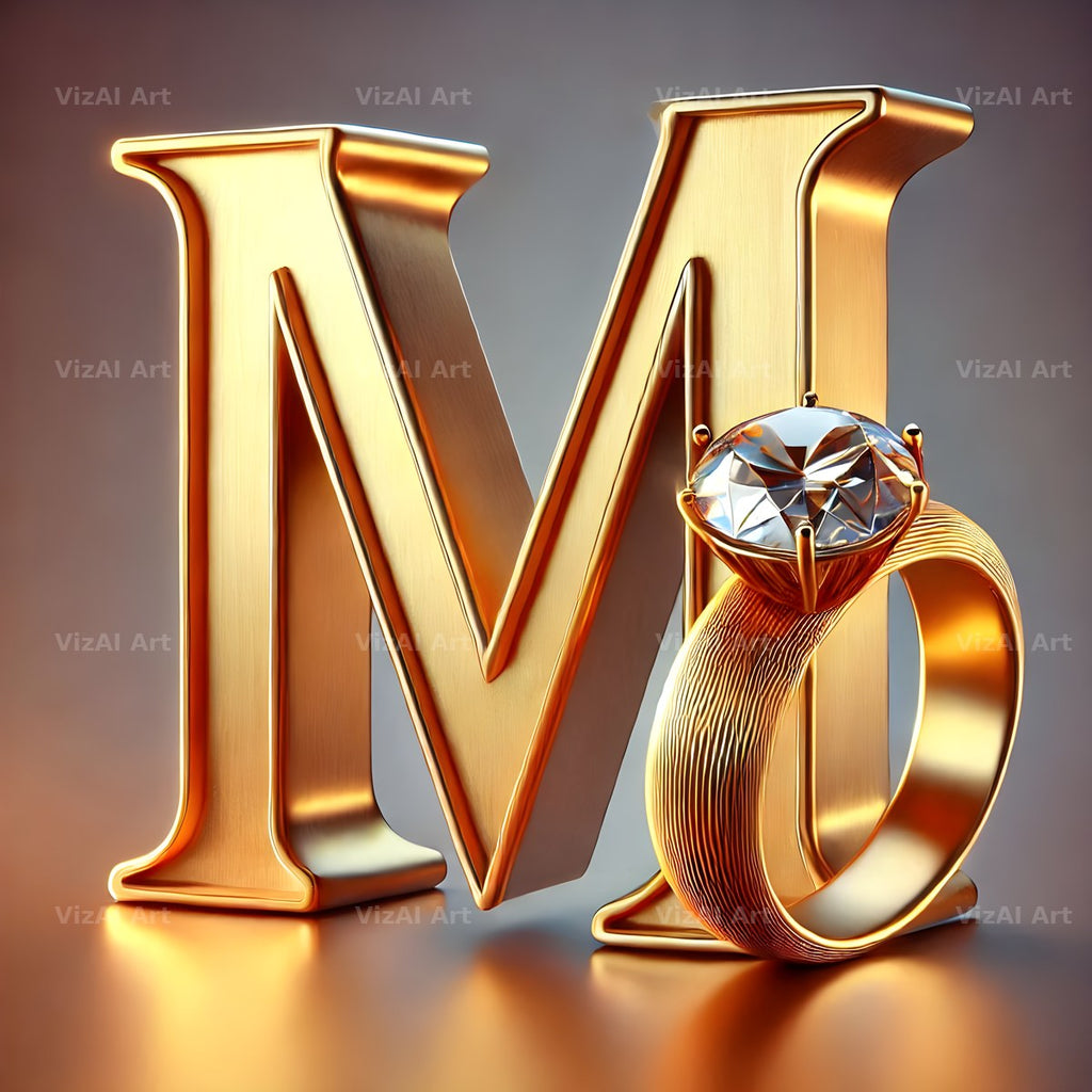 Diamond Ring Gold alphabet letter M