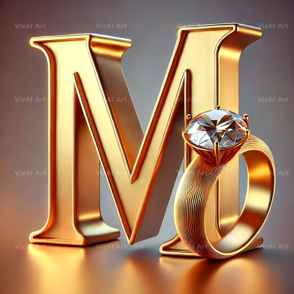 Diamond Ring Gold alphabet letter M