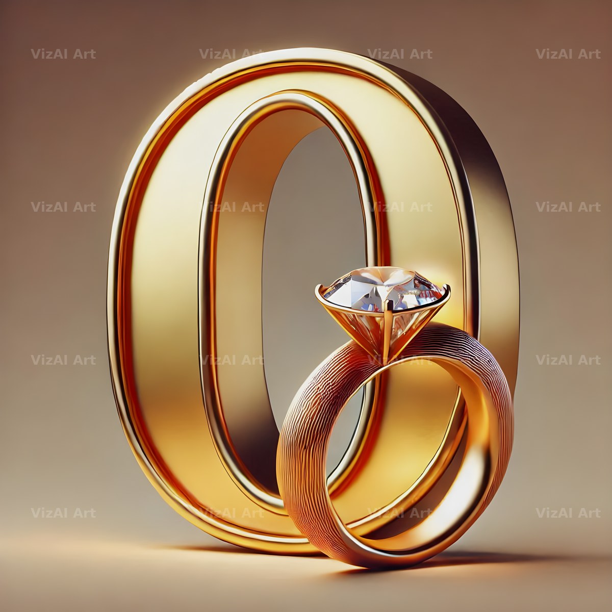 Diamond Ring Gold alphabet letter O