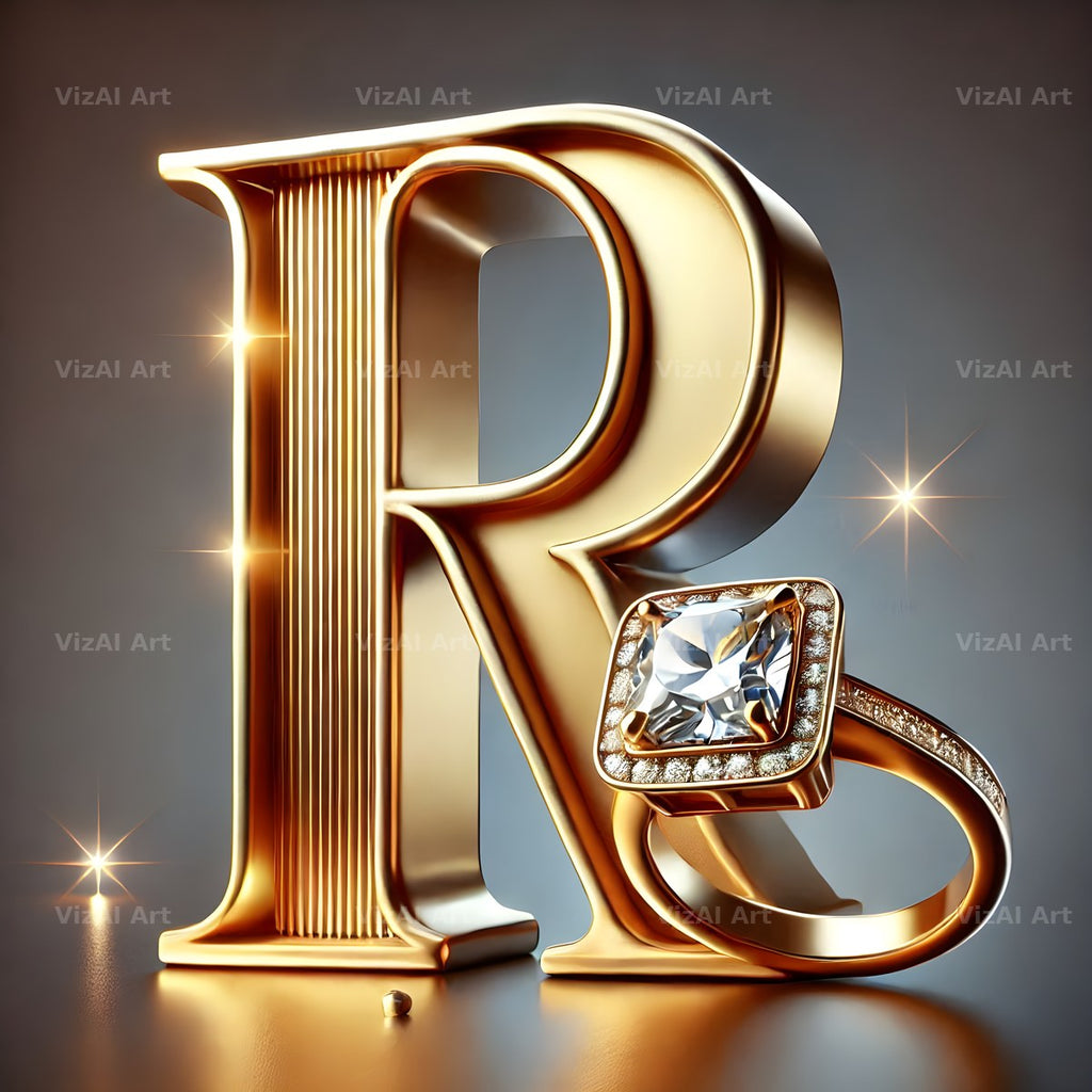 Diamond Ring Gold alphabet letter R