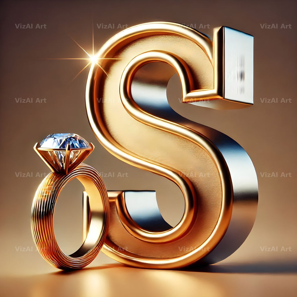 Diamond Ring Gold alphabet letter S