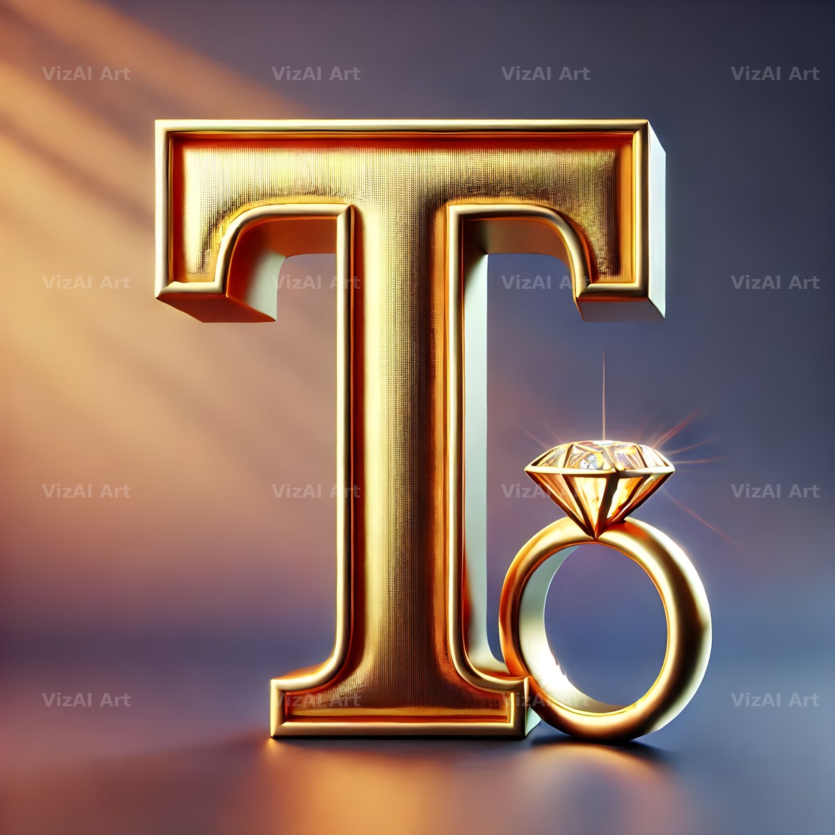 Diamond Ring Gold alphabet letter T
