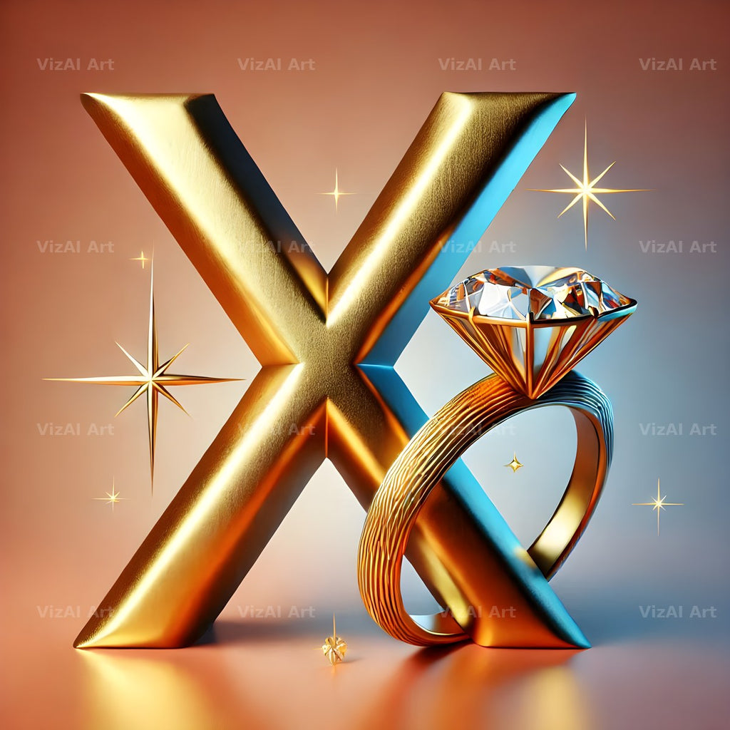 Diamond Ring Gold alphabet letter X