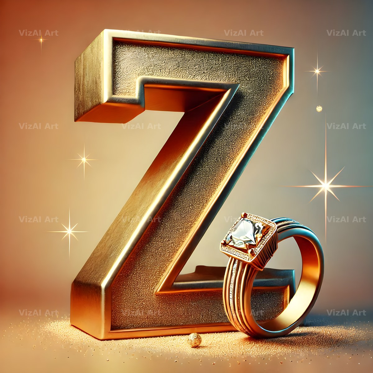Diamond Ring Gold alphabet letter Z