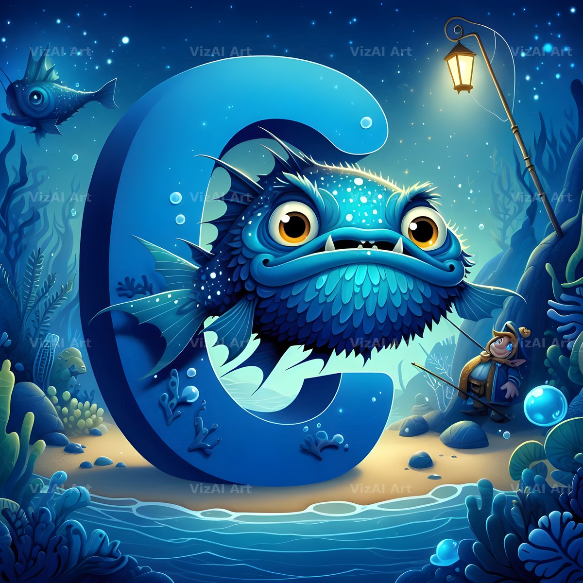 Deep Sea Anglerfish alphabet letter C