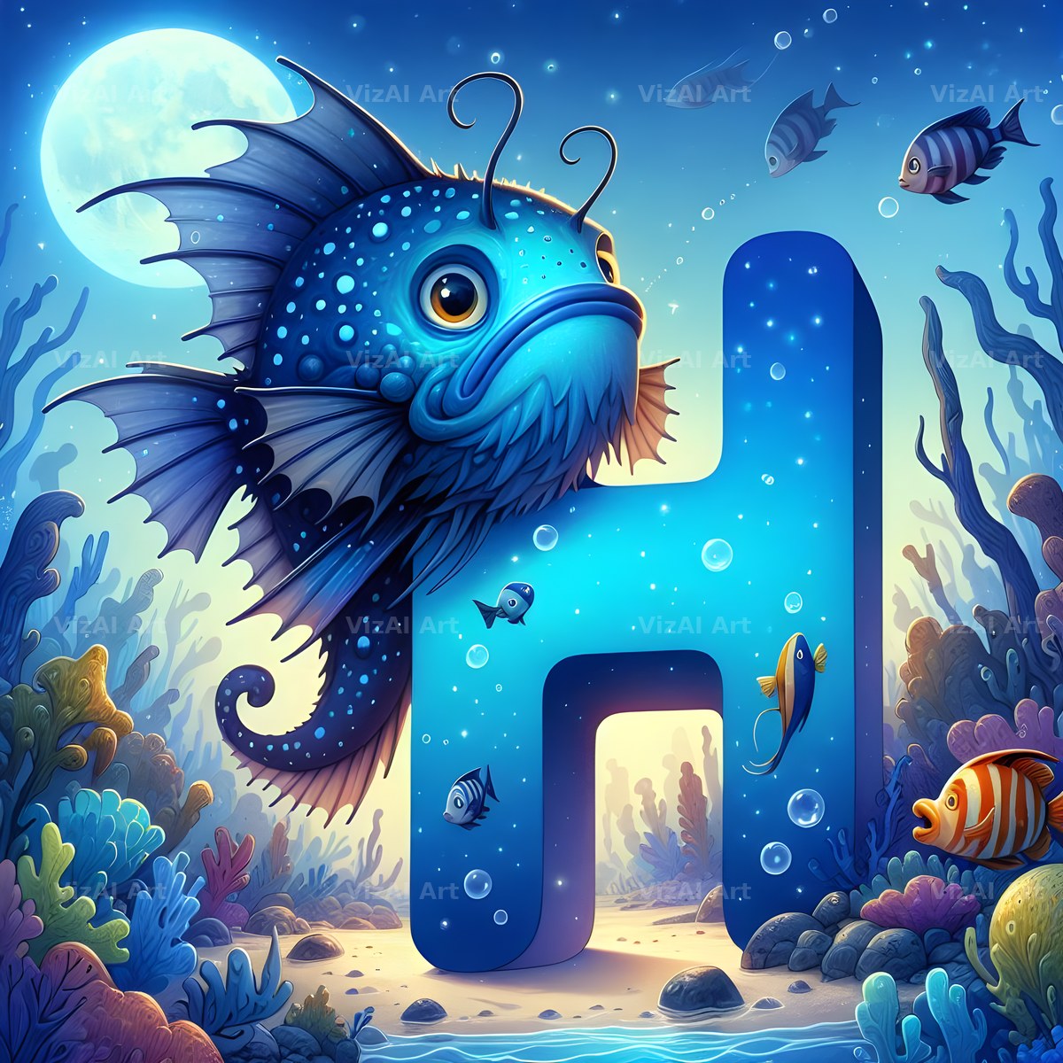 Deep Sea Anglerfish alphabet letter H