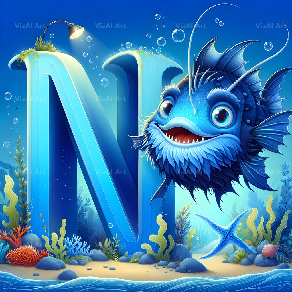 Deep Sea Anglerfish alphabet letter N