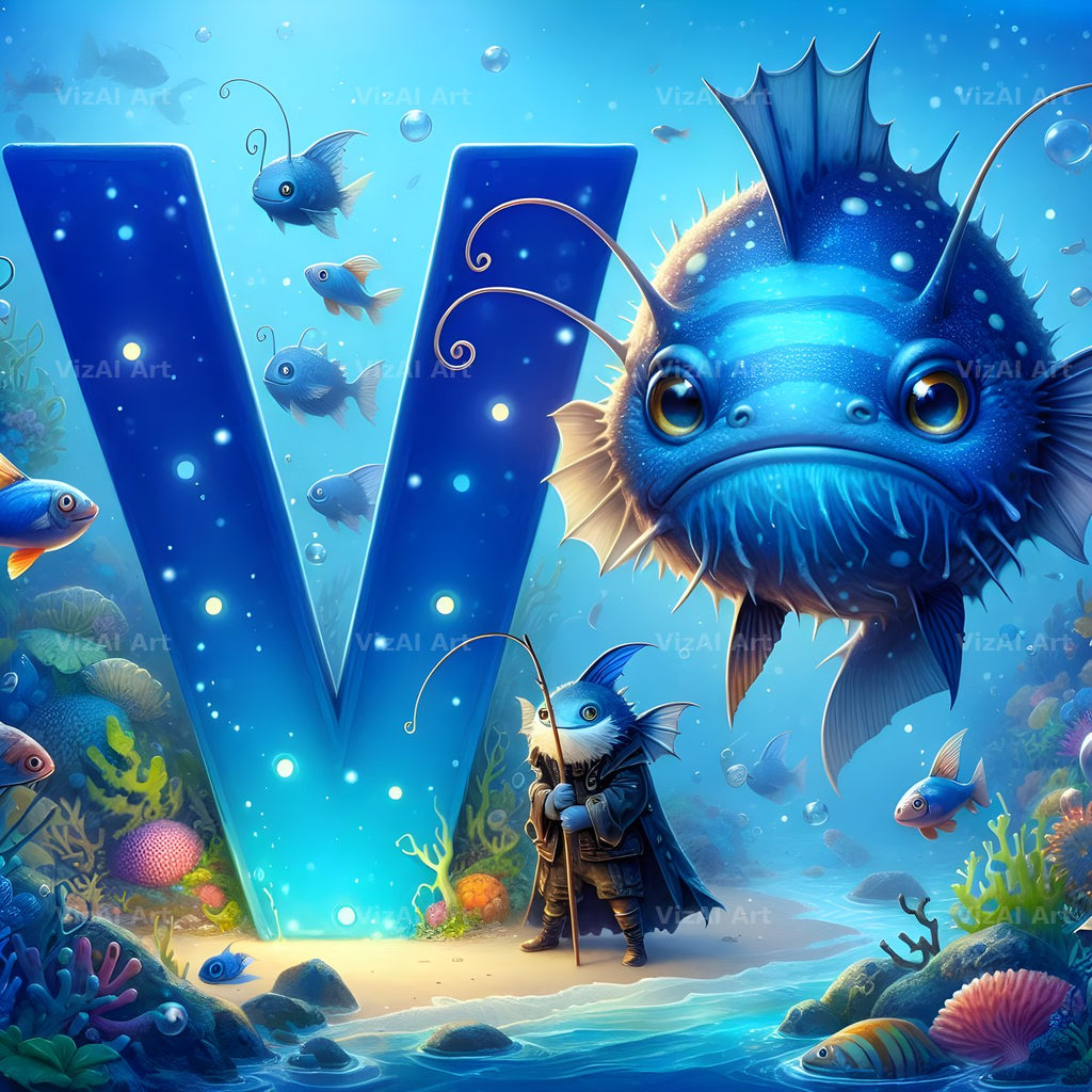 Deep Sea Anglerfish alphabet letter V