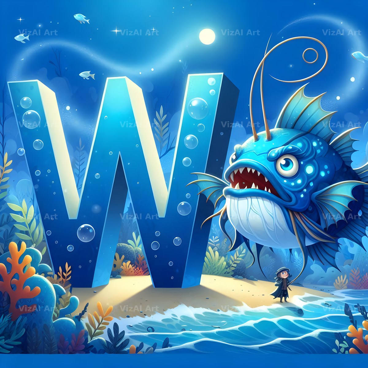 Deep Sea Anglerfish alphabet letter W