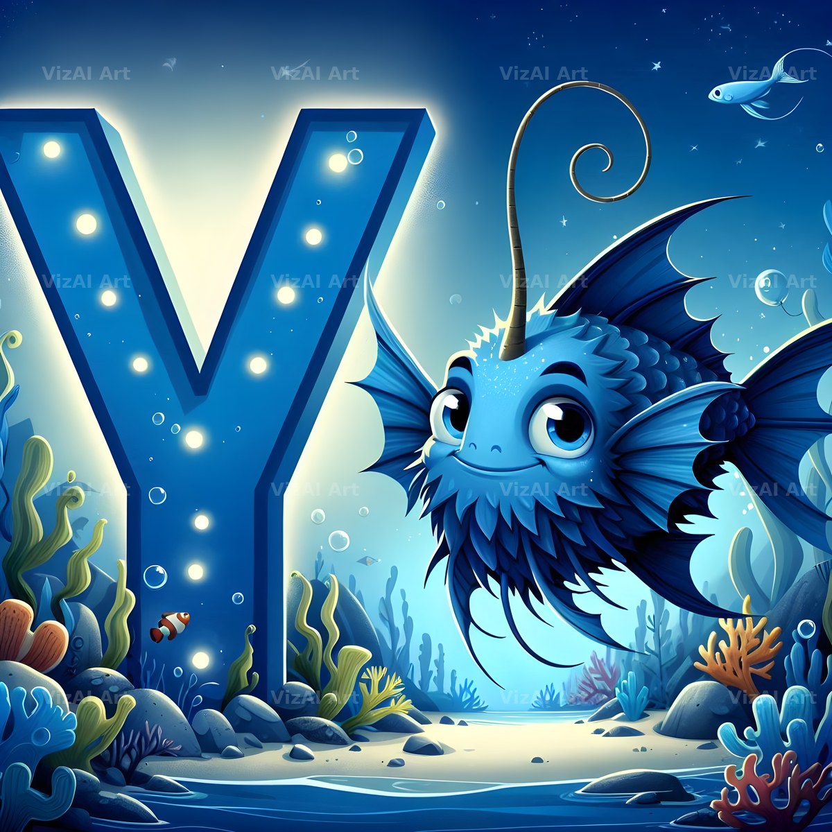 Deep Sea Anglerfish alphabet letter Y