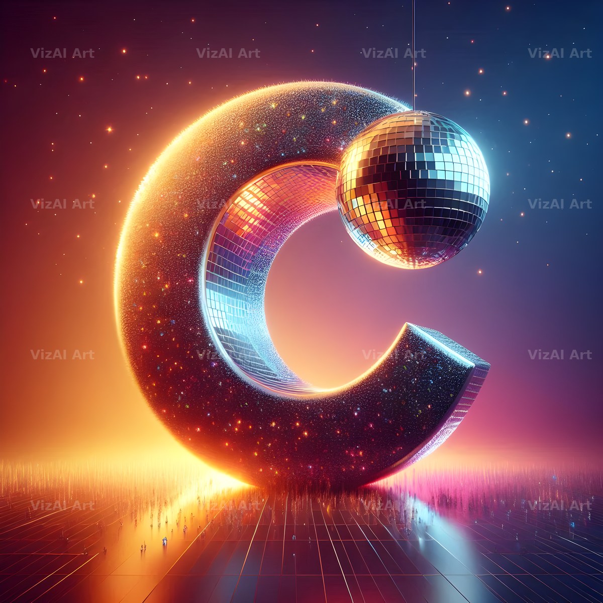 Disco Mirror Ball alphabet letter C