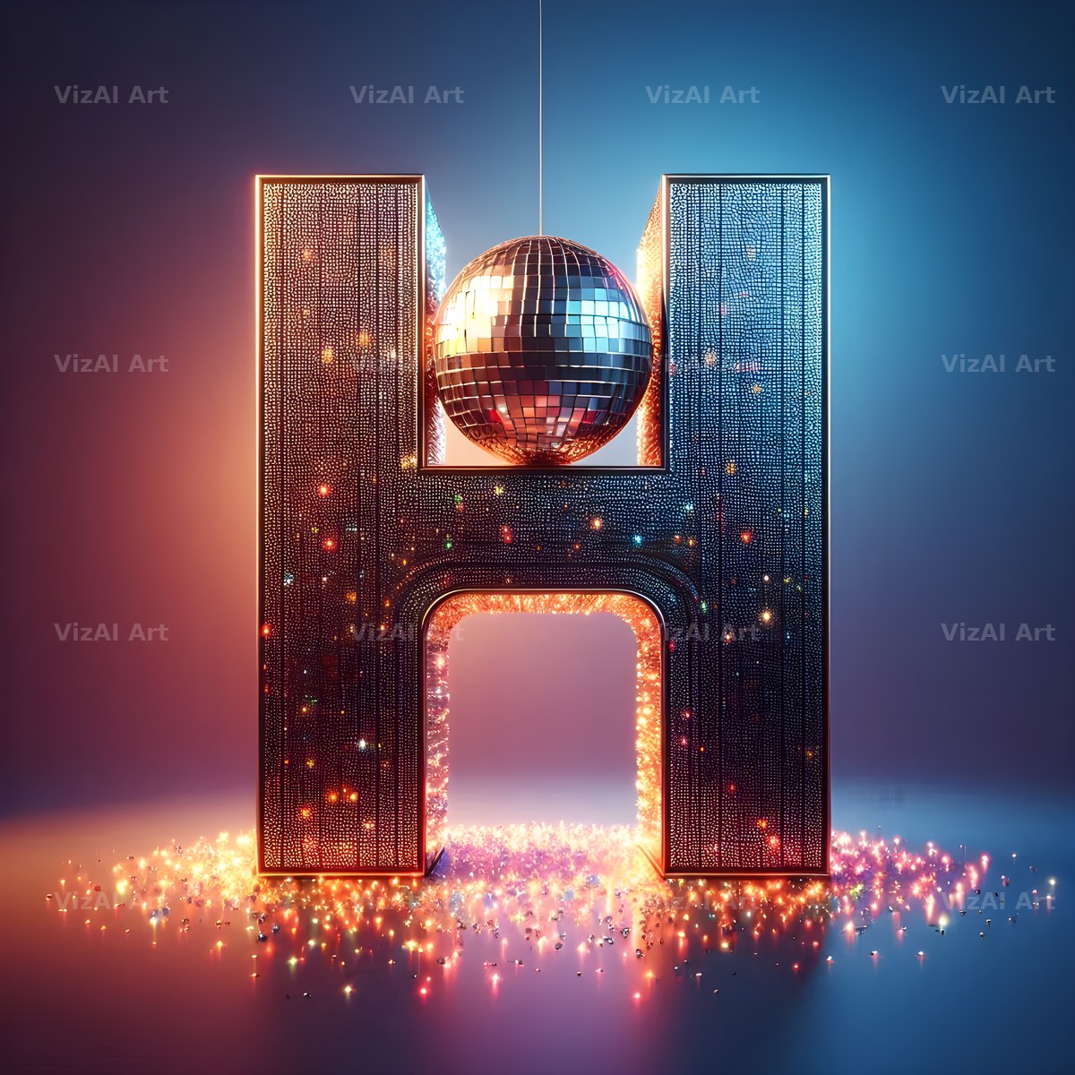 Disco Mirror Ball alphabet letter H