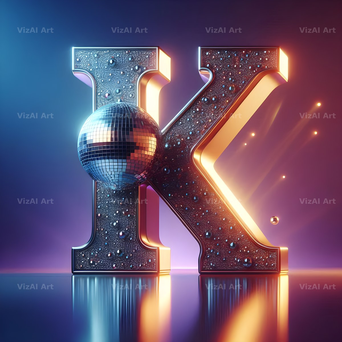 Disco Mirror Ball alphabet letter K