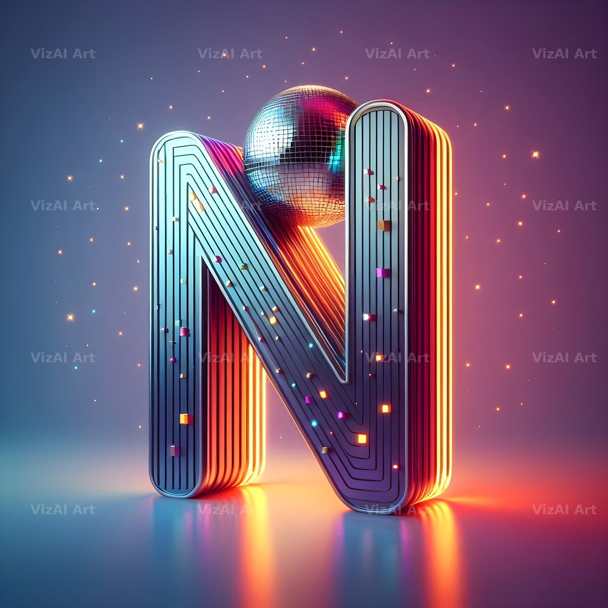 Disco Mirror Ball alphabet letter N