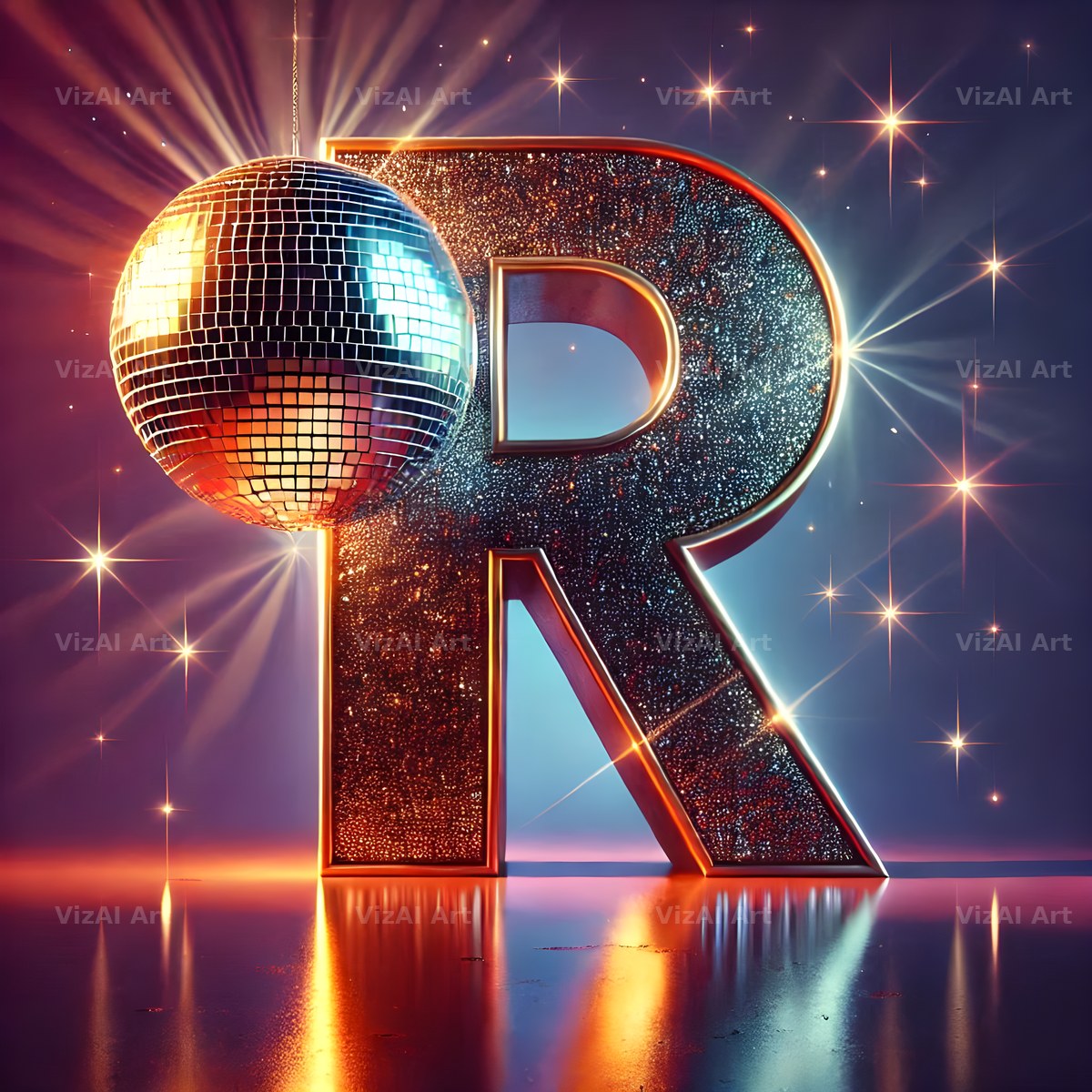 Disco Mirror Ball alphabet letter R