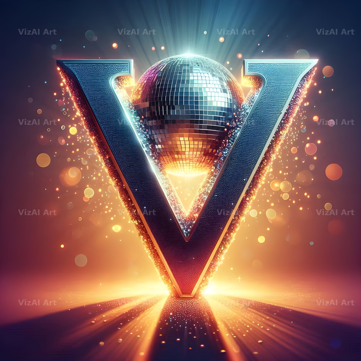 Disco Mirror Ball alphabet letter V