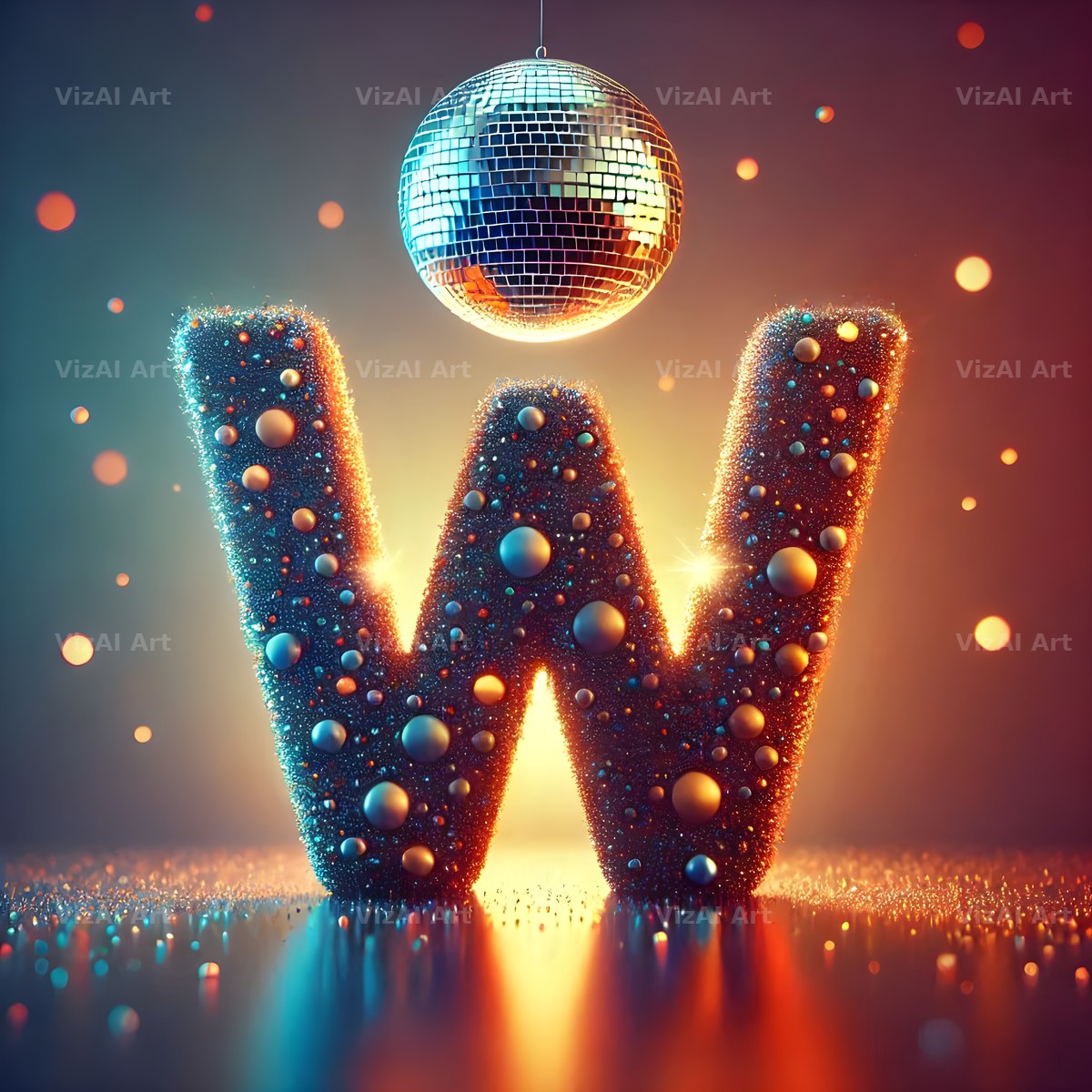 Disco Mirror Ball alphabet letter W