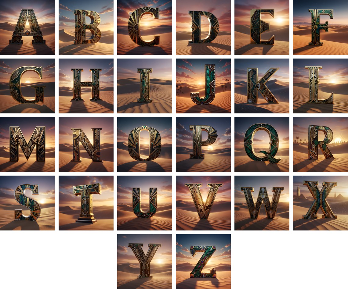 Desert Dune Dusk alphabet — all 26 letters