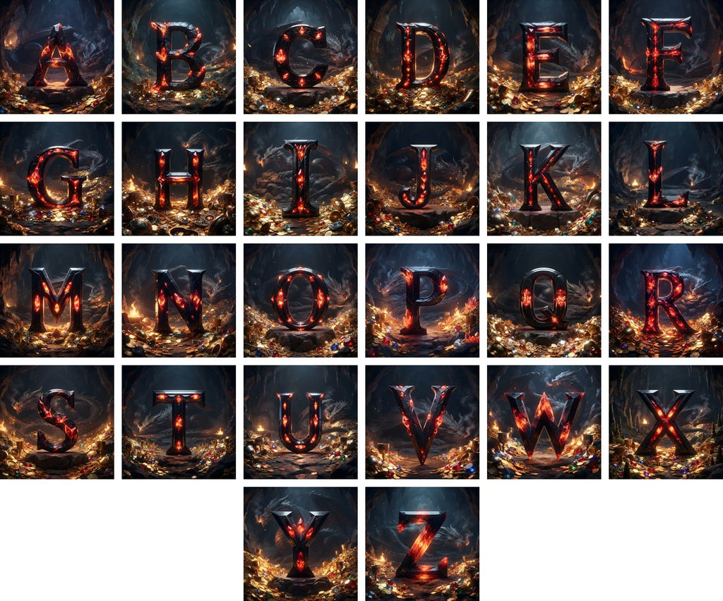 Dragon Lava Cave alphabet — all 26 letters