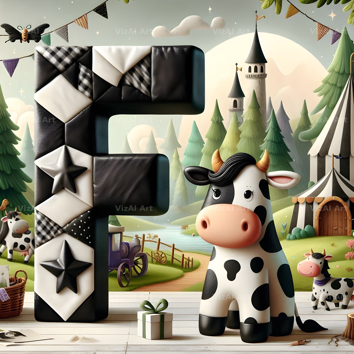 Dairy Cow Patch alphabet letter F