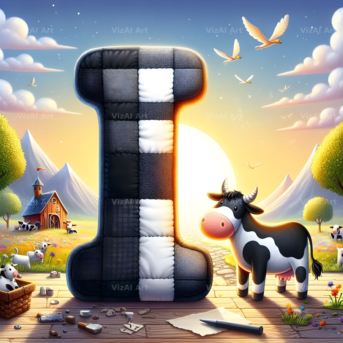 Dairy Cow Patch alphabet letter I