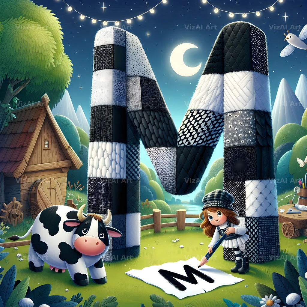 Dairy Cow Patch alphabet letter M