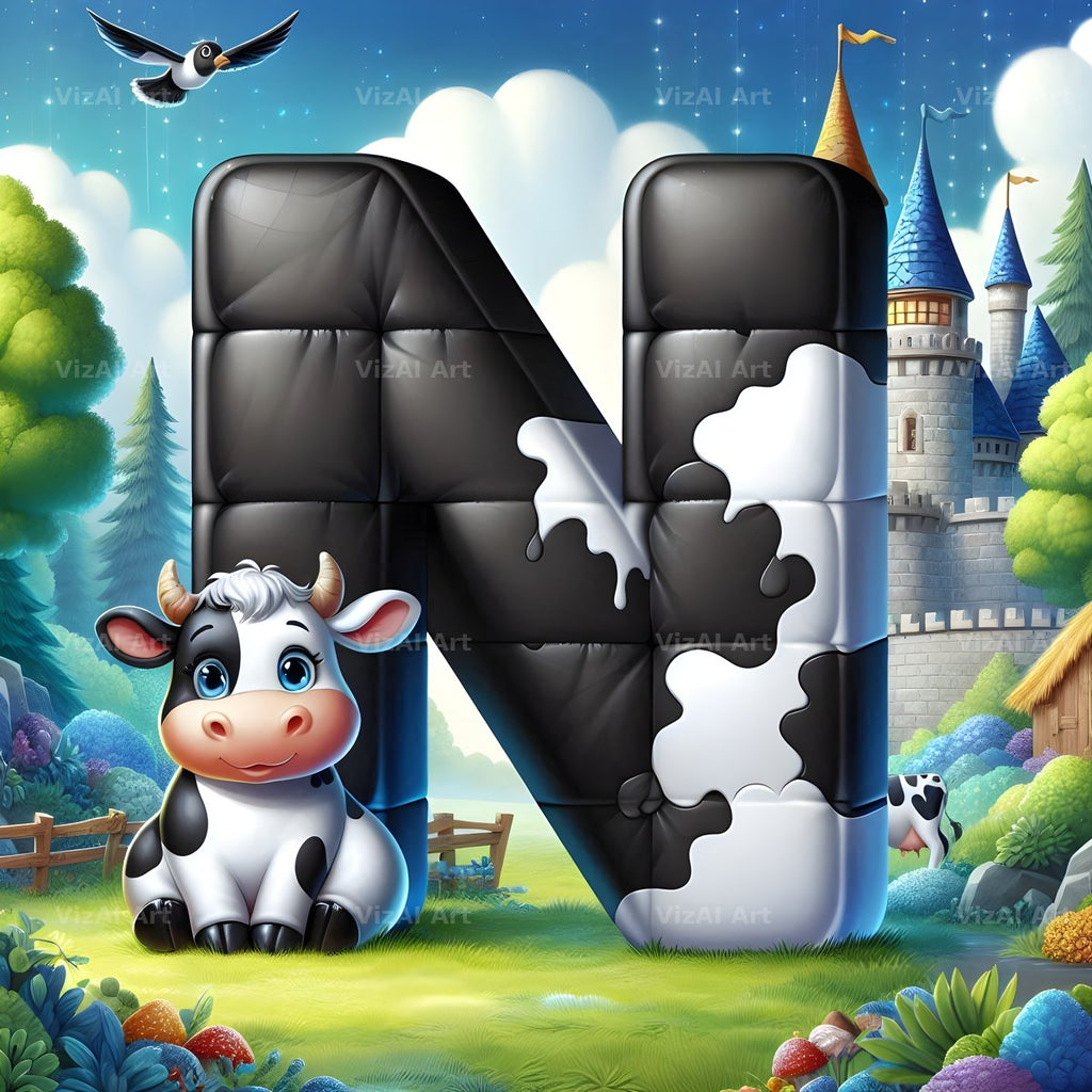 Dairy Cow Patch alphabet letter N