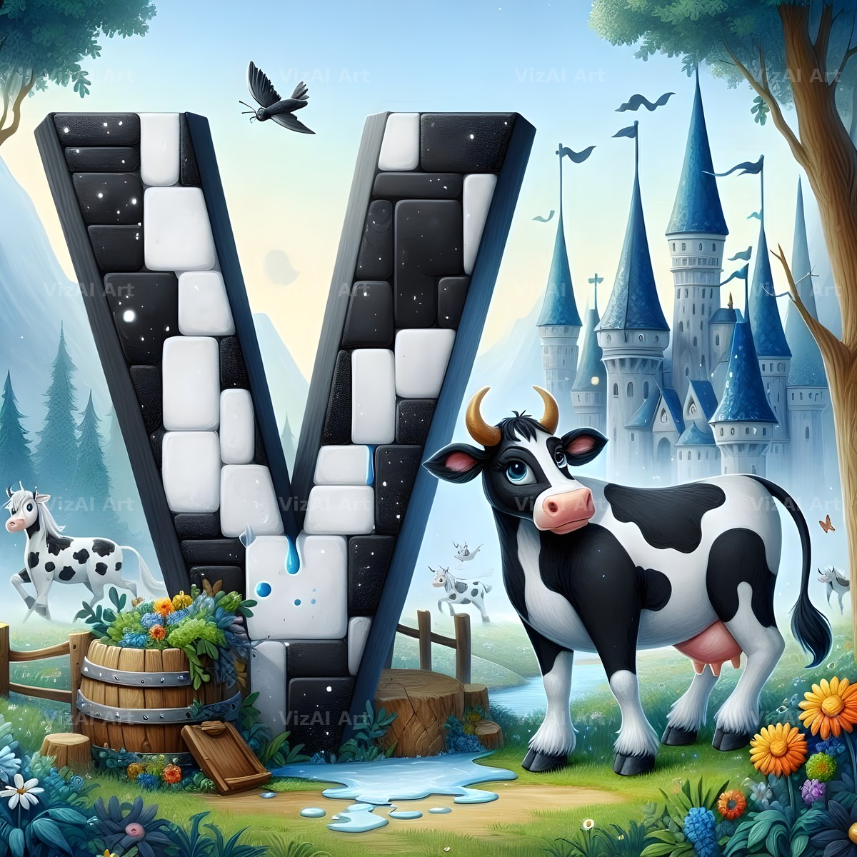 Dairy Cow Patch alphabet letter V