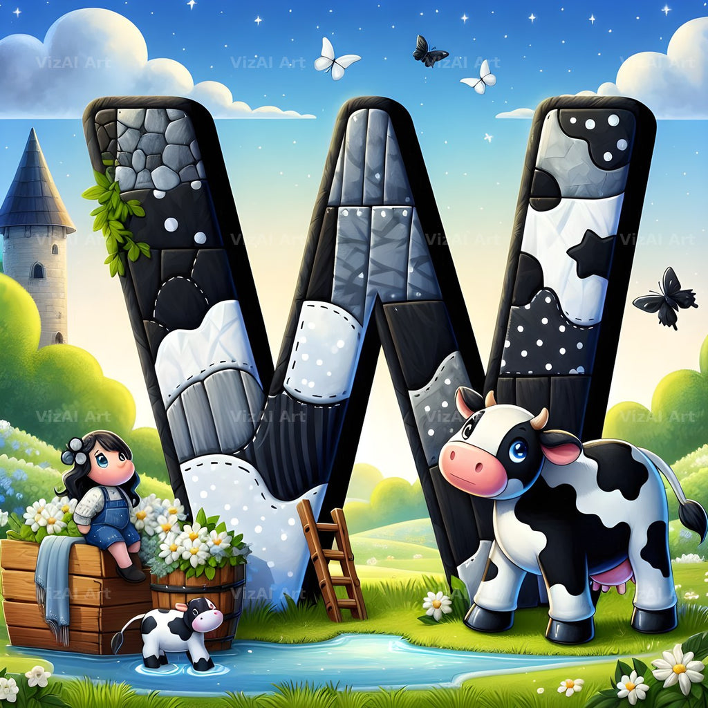 Dairy Cow Patch alphabet letter W