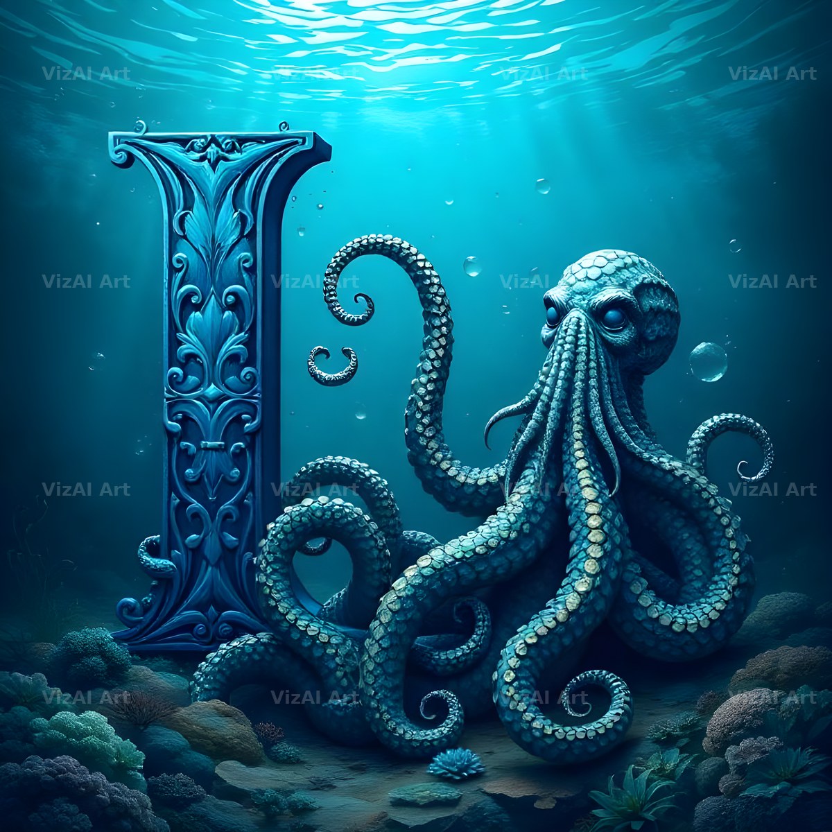 Deep Sea Kraken alphabet letter I