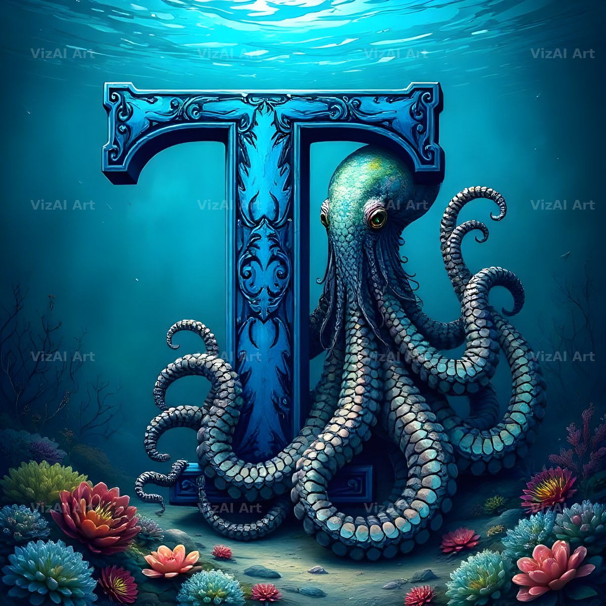 Deep Sea Kraken alphabet letter T