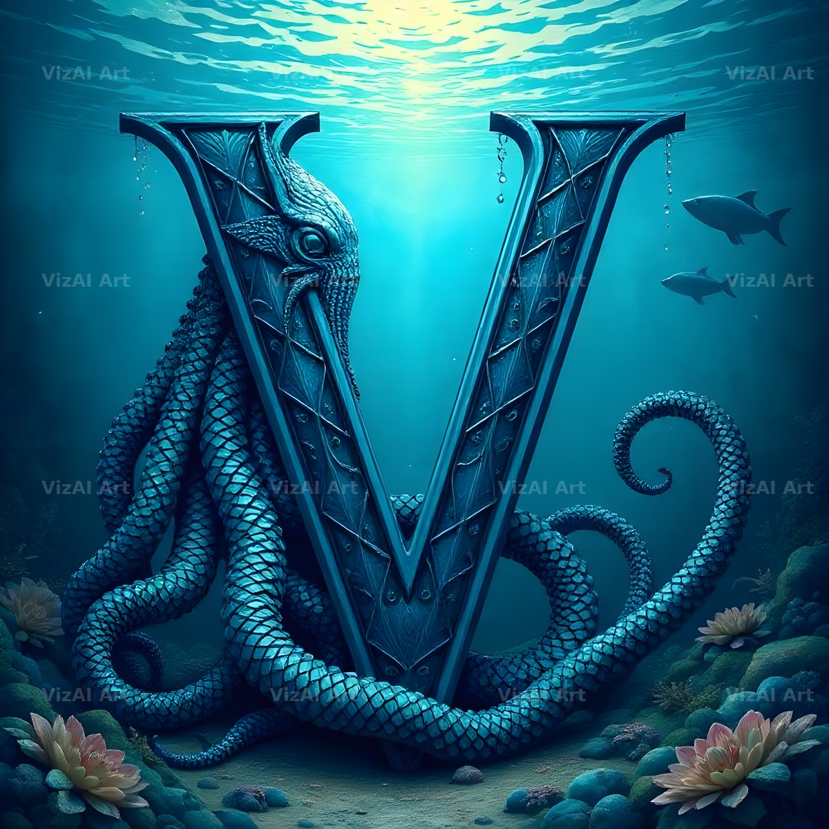 Deep Sea Kraken alphabet letter V