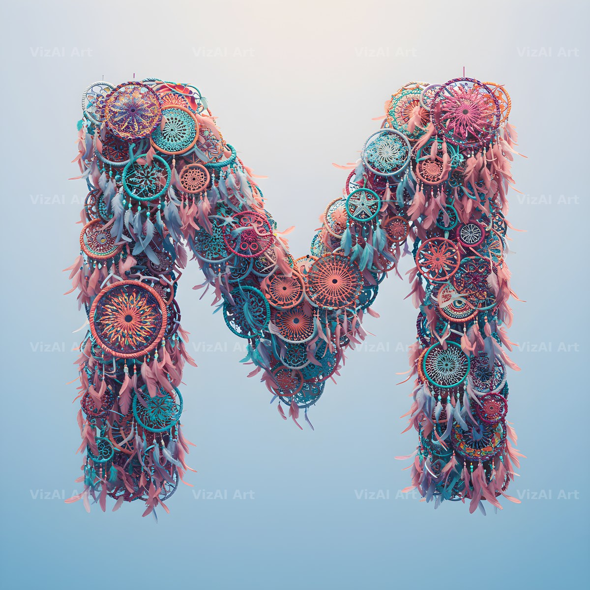 Dusty Rose Dream Catcher alphabet letter M