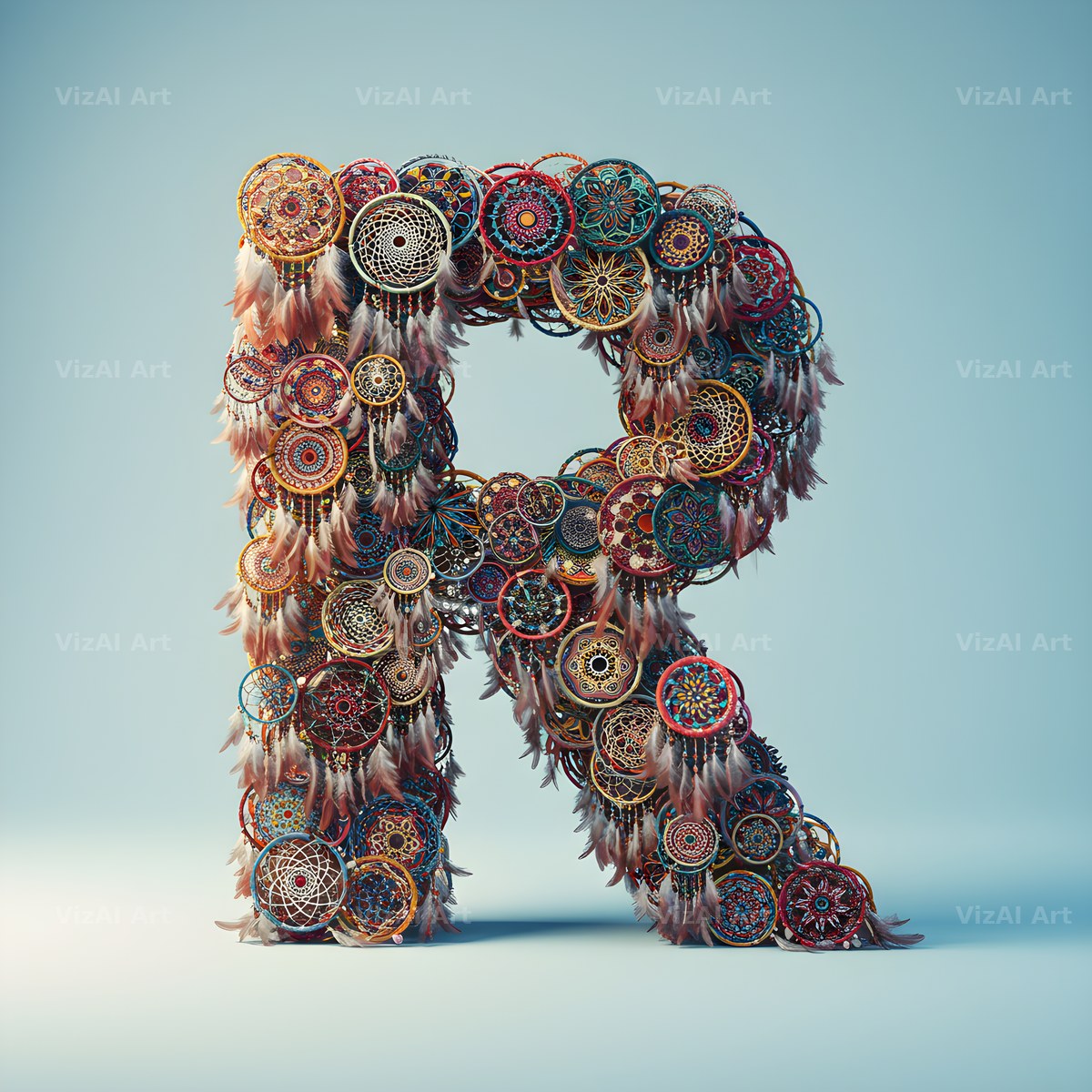 Dusty Rose Dream Catcher alphabet letter R