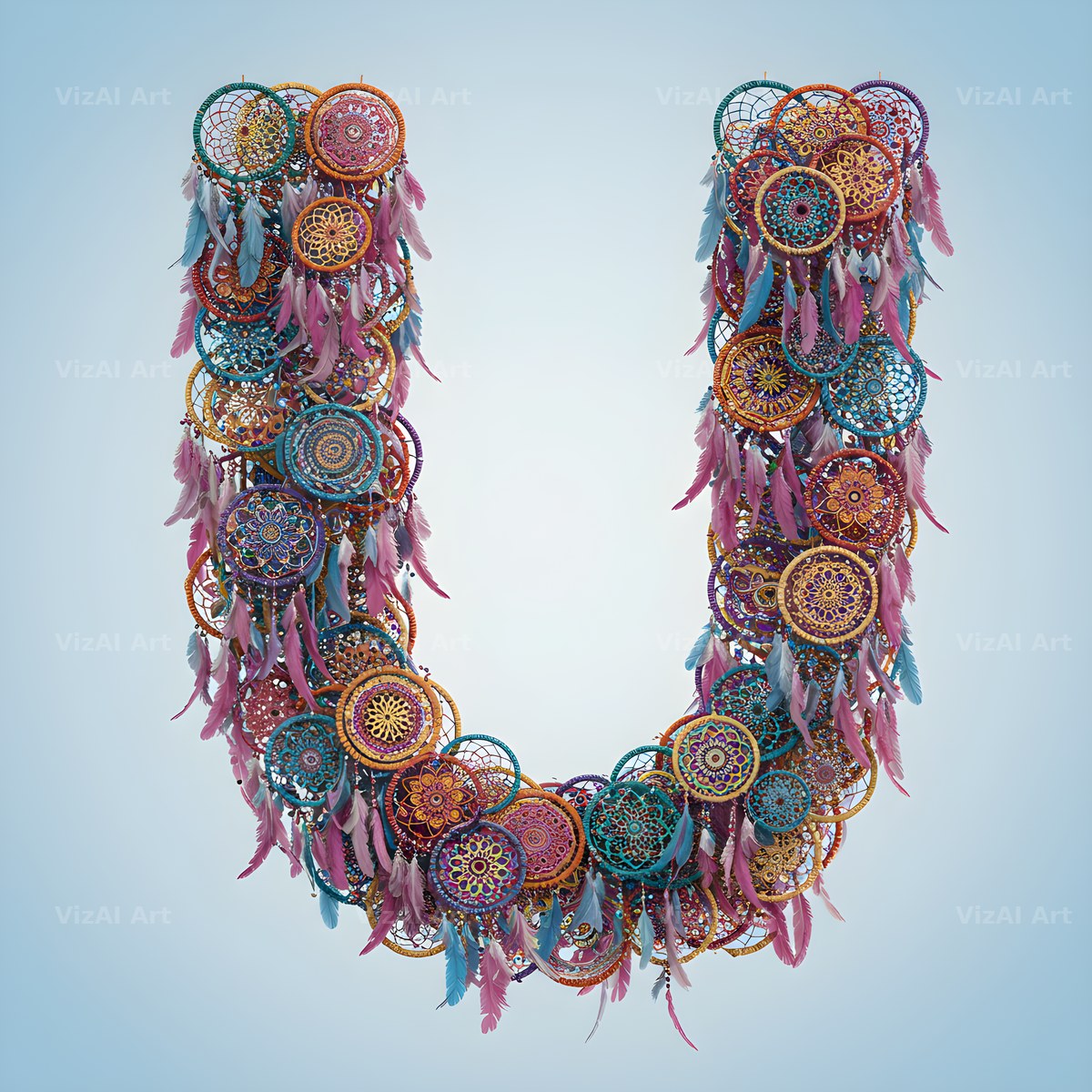Dusty Rose Dream Catcher alphabet letter U