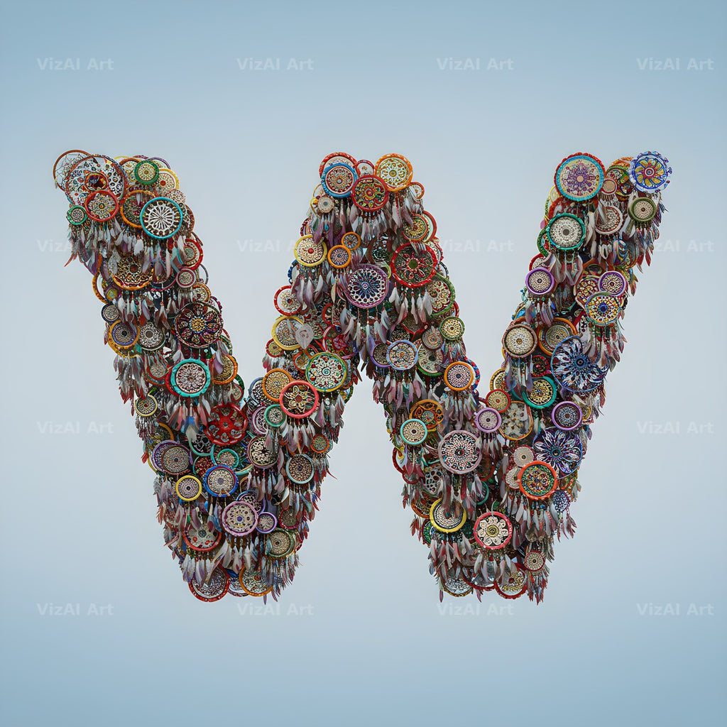 Dusty Rose Dream Catcher alphabet letter W