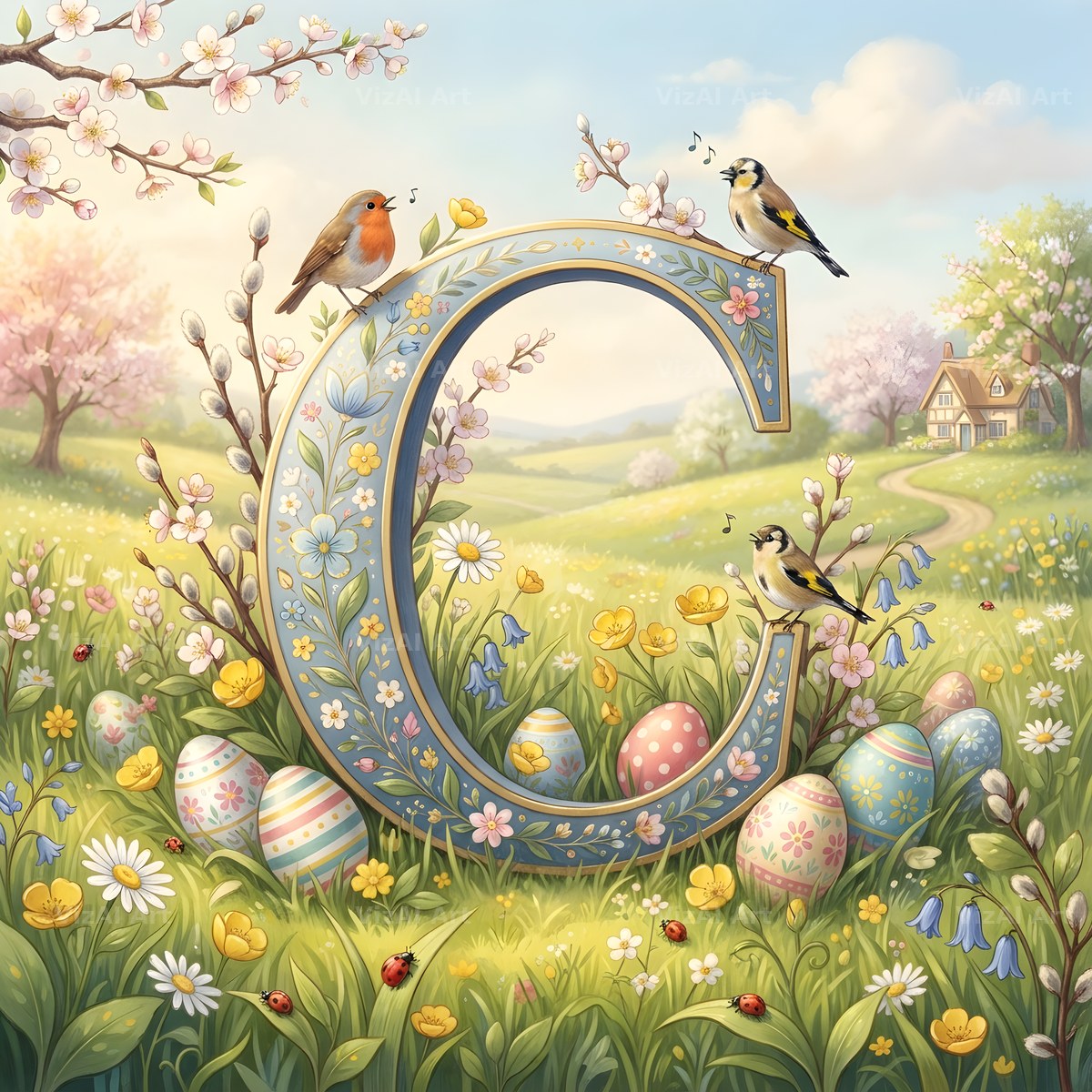 Easter Meadow Morning alphabet letter C