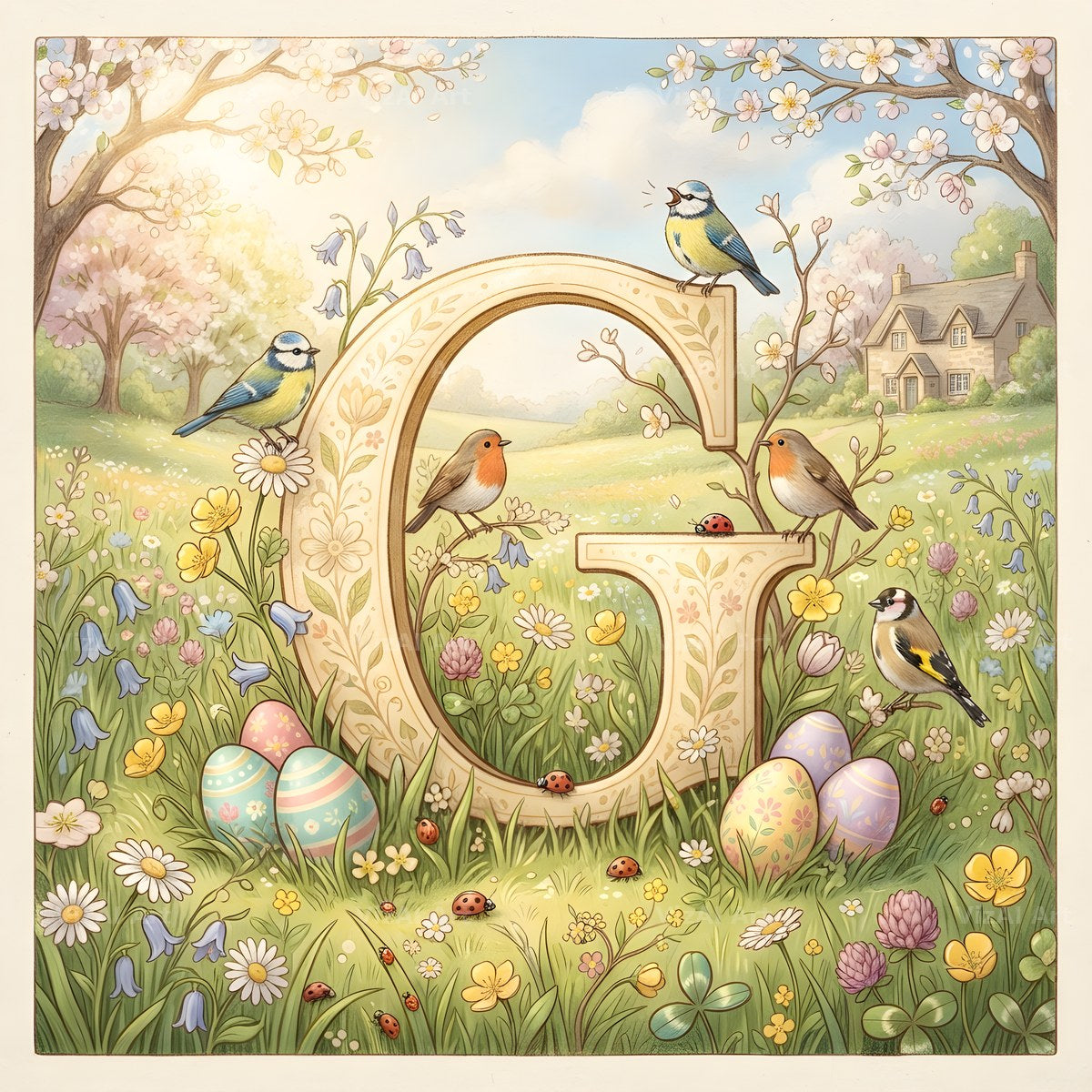 Easter Meadow Morning alphabet letter G