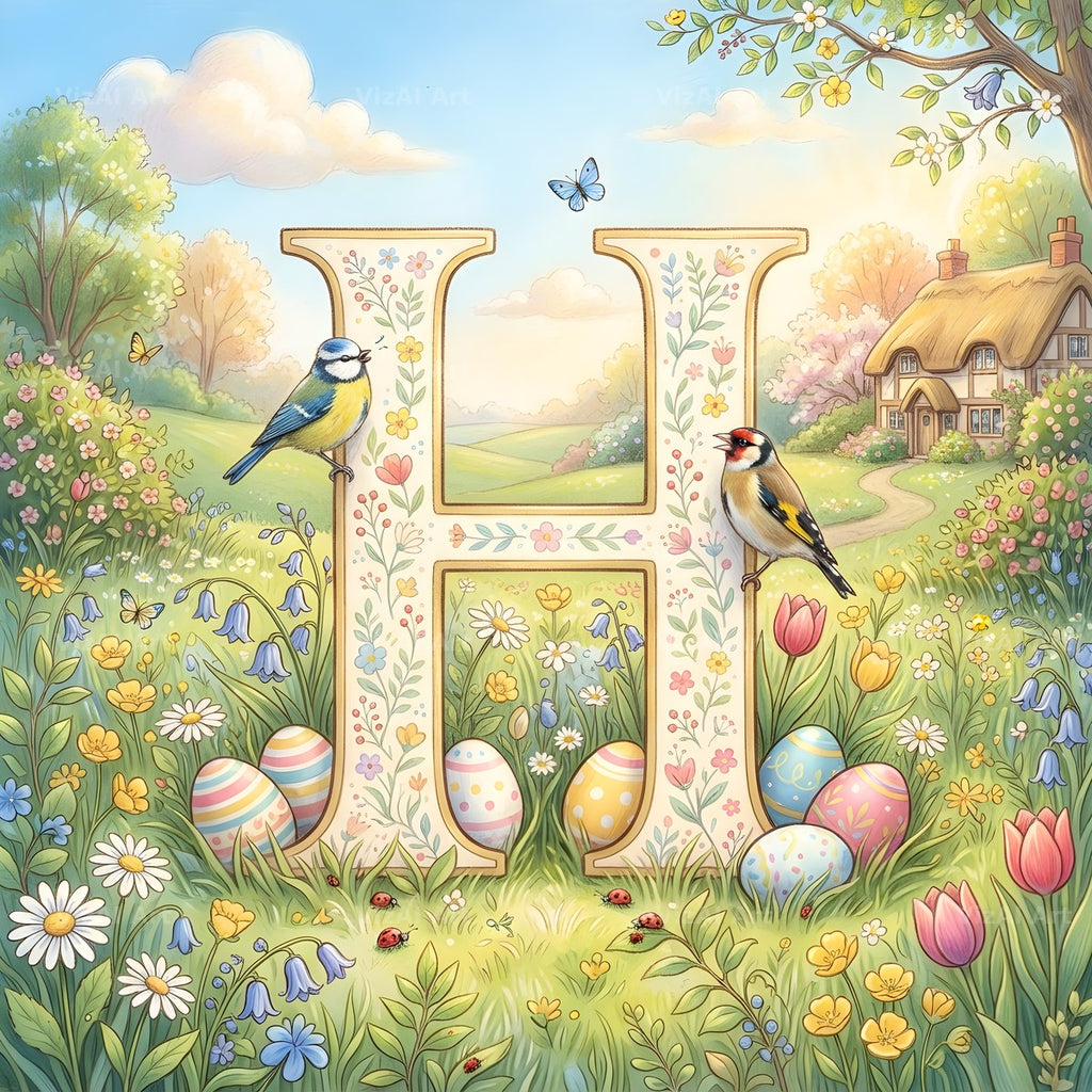 Easter Meadow Morning alphabet letter H