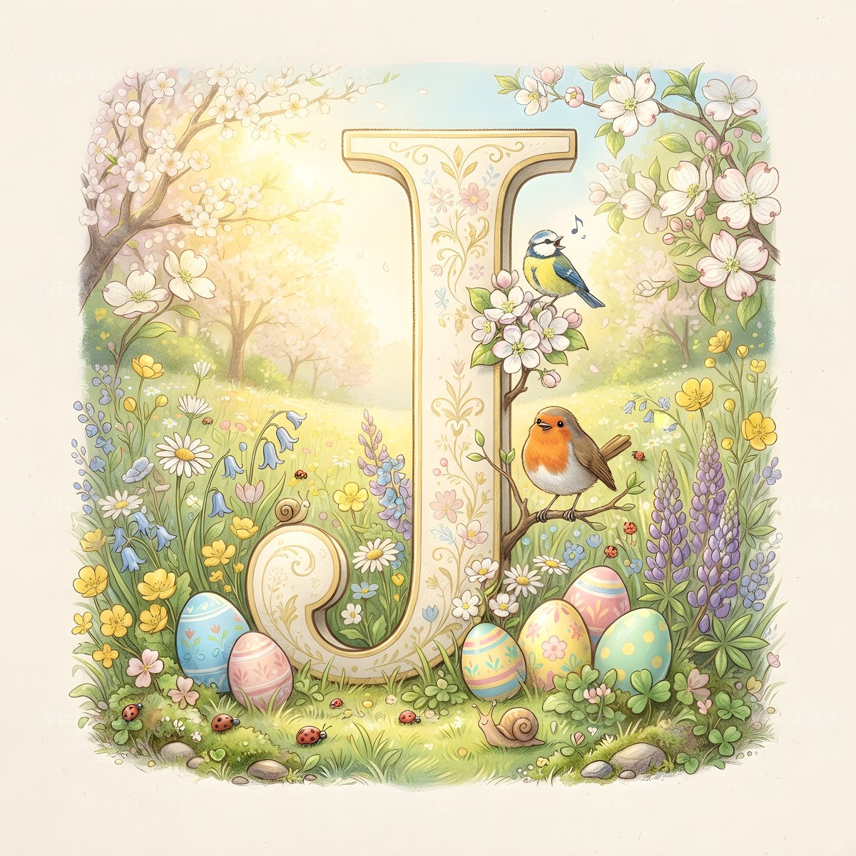 Easter Meadow Morning alphabet letter J