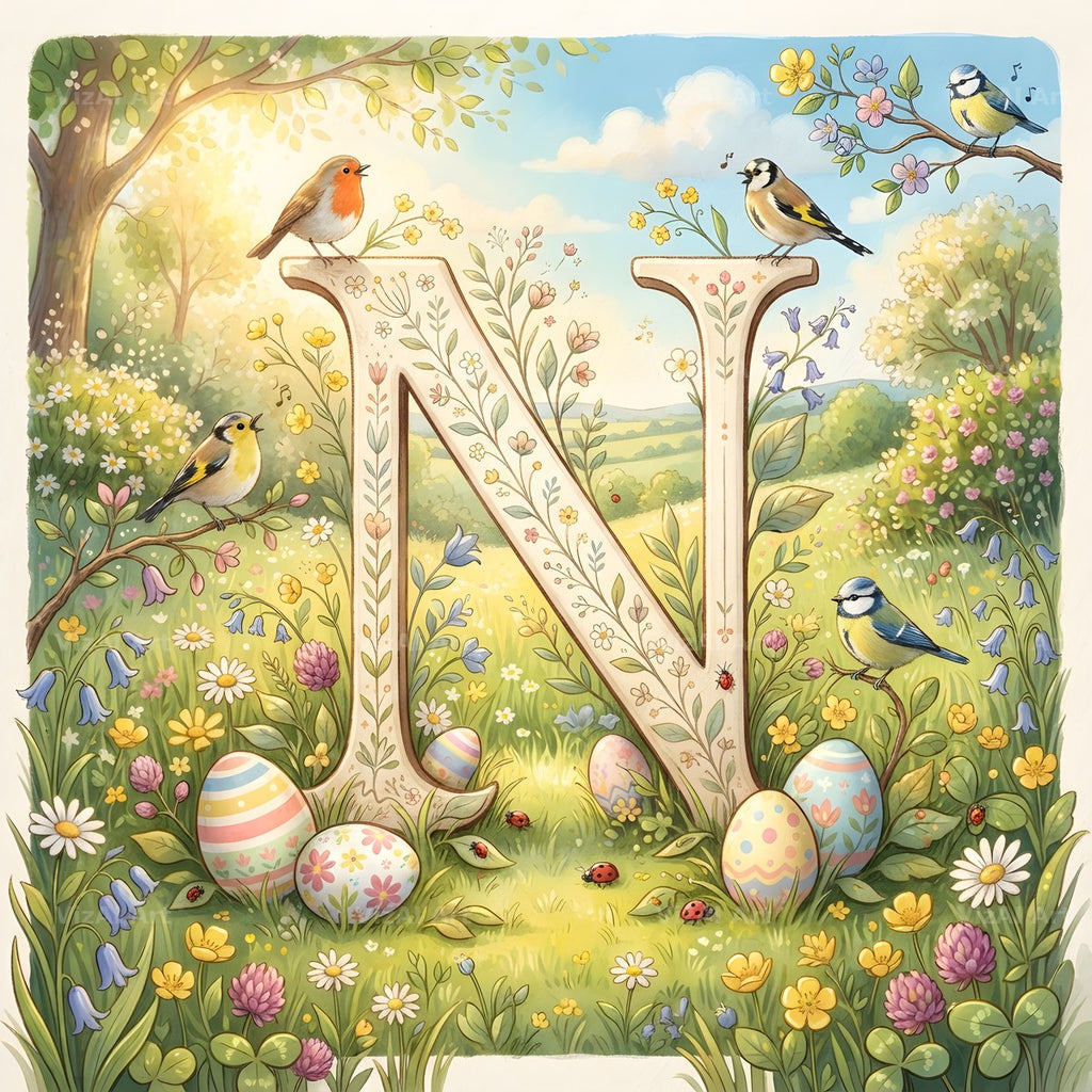 Easter Meadow Morning alphabet letter N