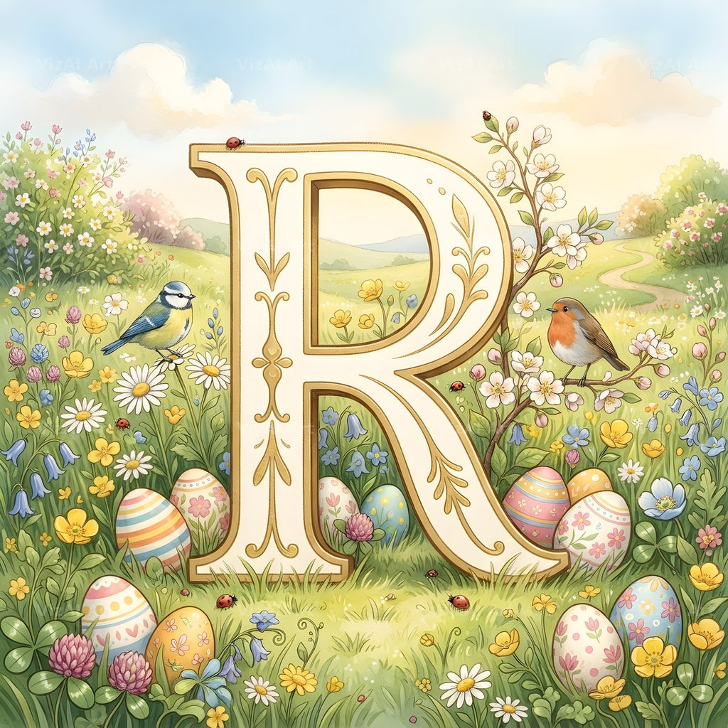 Easter Meadow Morning alphabet letter R