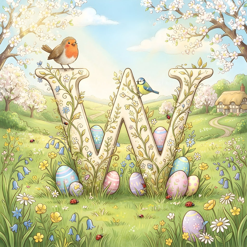 Easter Meadow Morning alphabet letter W