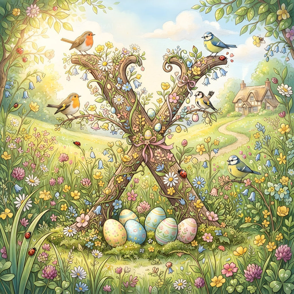 Easter Meadow Morning alphabet letter X